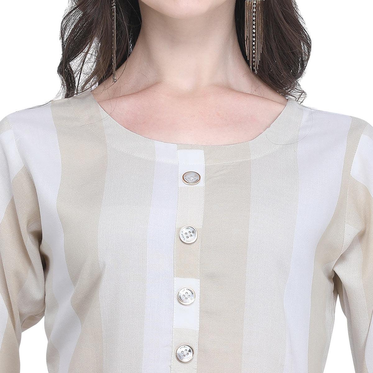 Impressive Beige Colored Casual Embroidered Rayon Kurti