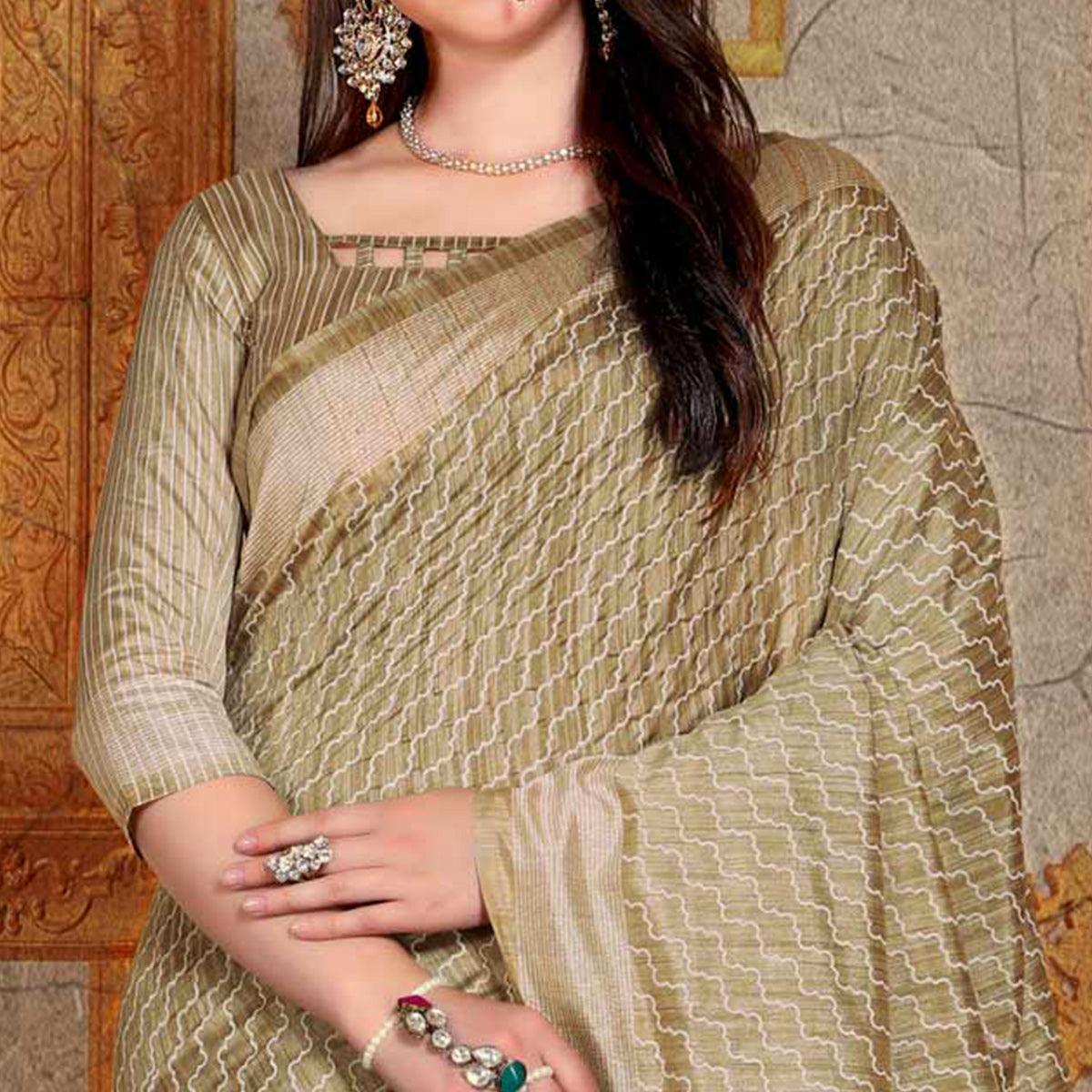 Impressive Beige Colored Festive Wear Printed Bhagalpuri Silk Saree