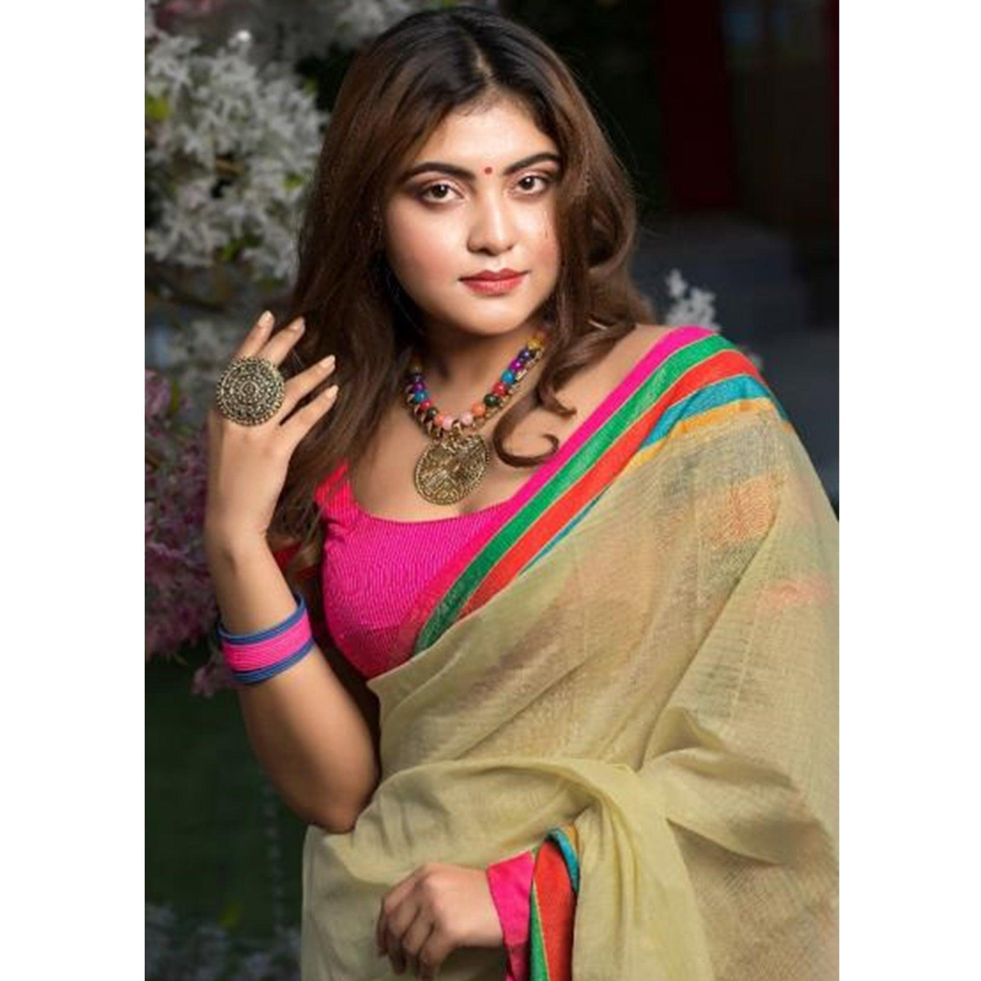 Impressive Beige Colored Festive Wear Woven Cotton Saree