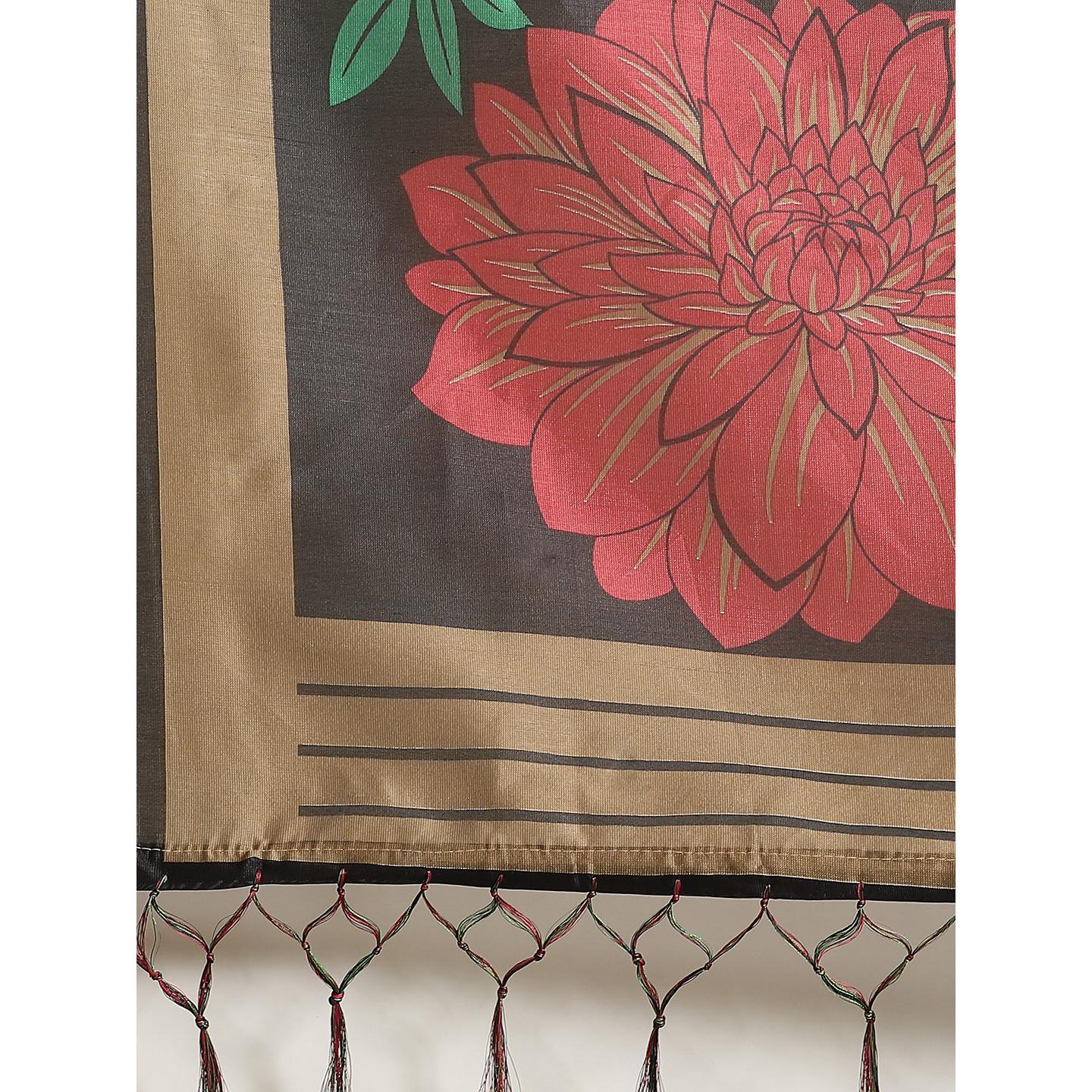 Impressive Black Colored Casual Wear Printed Art Silk Saree