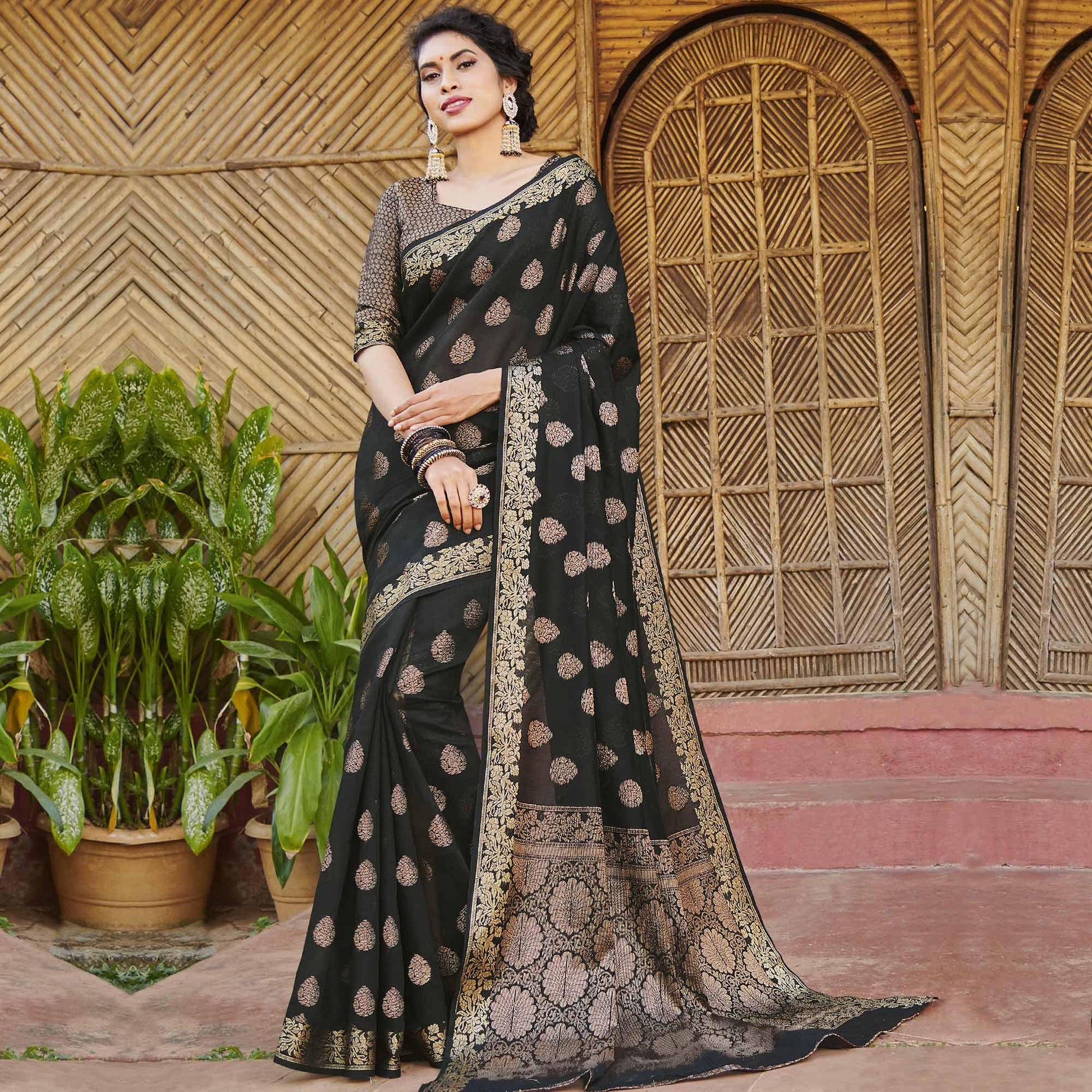 Impressive Black Colored Festive Wear woven Handloom Silk Saree