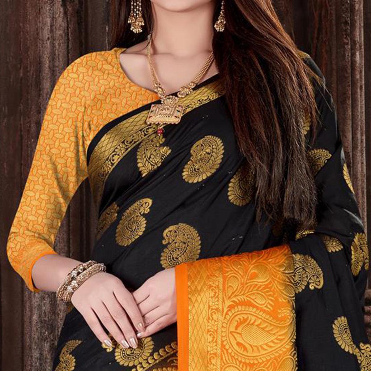 Impressive Black Colored Festive Wear Woven Silk Saree