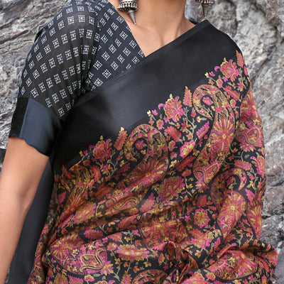 Impressive Black Coloured Casual Wear Printed Linen Saree
