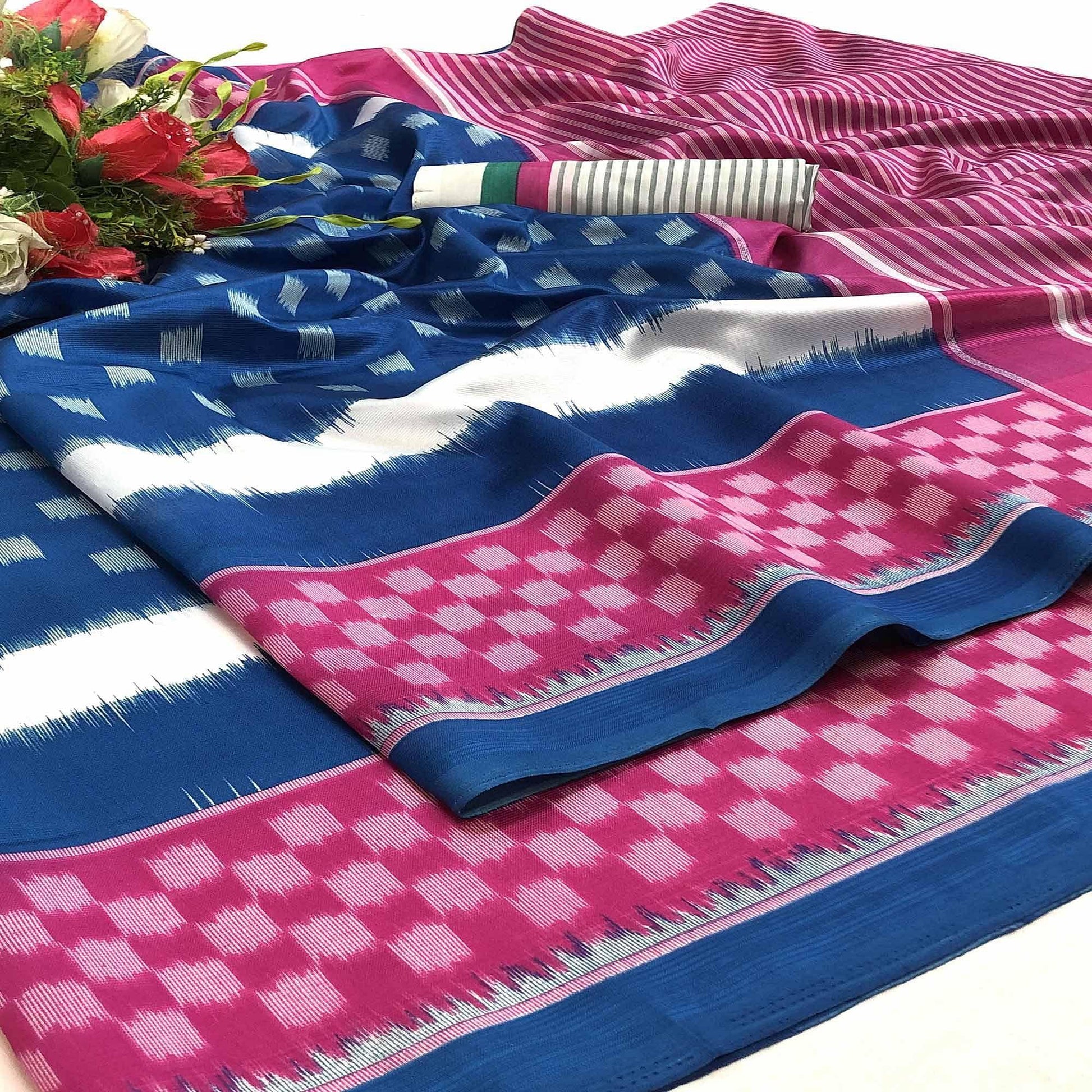 Impressive Blue Colored Casual Wear Printed Silk Saree