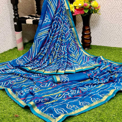 Impressive Blue Coloured Casual Wear Printed Moss Georgette Saree