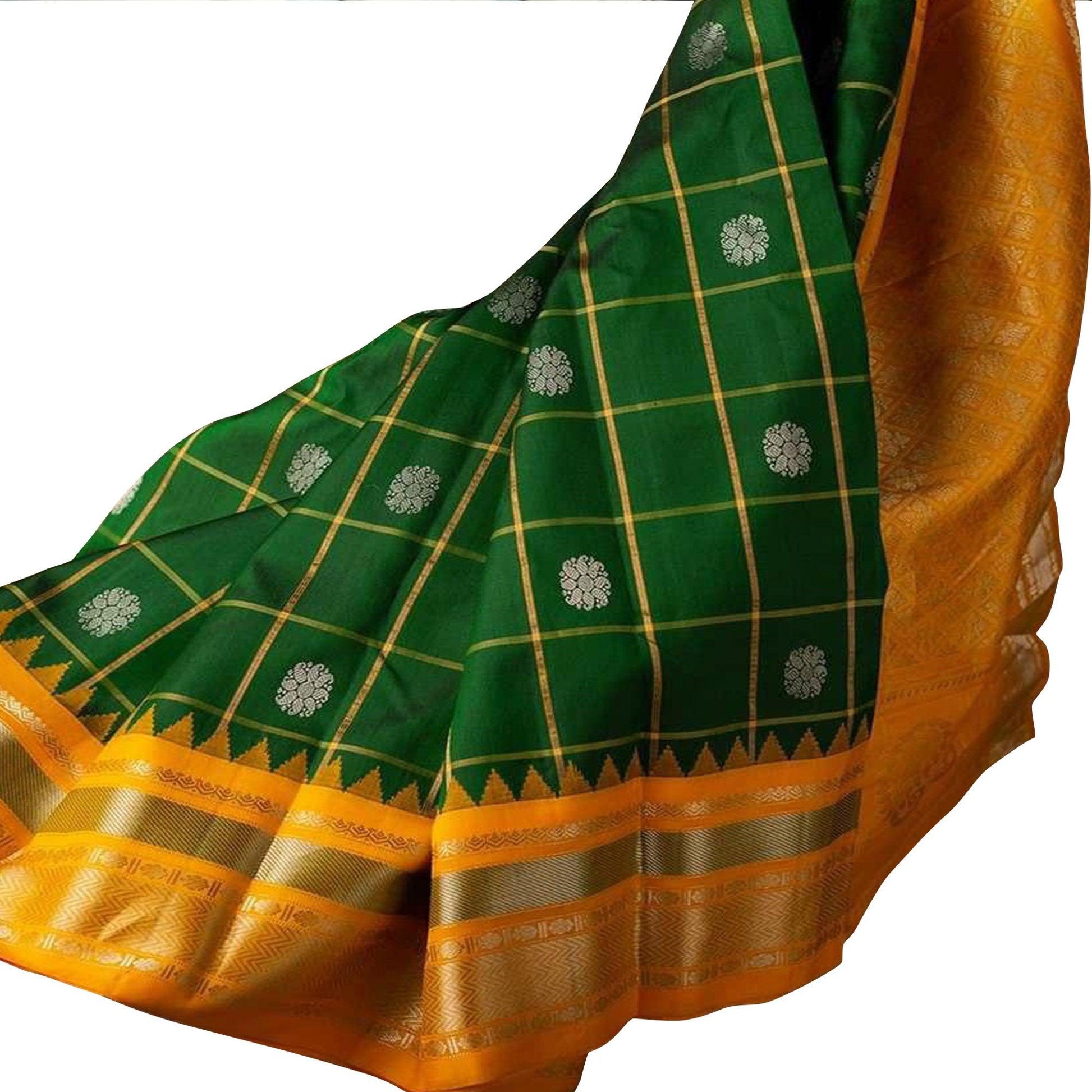 Impressive Bottle Green Colored Festive Wear Woven Nylon Lichi Silk Saree