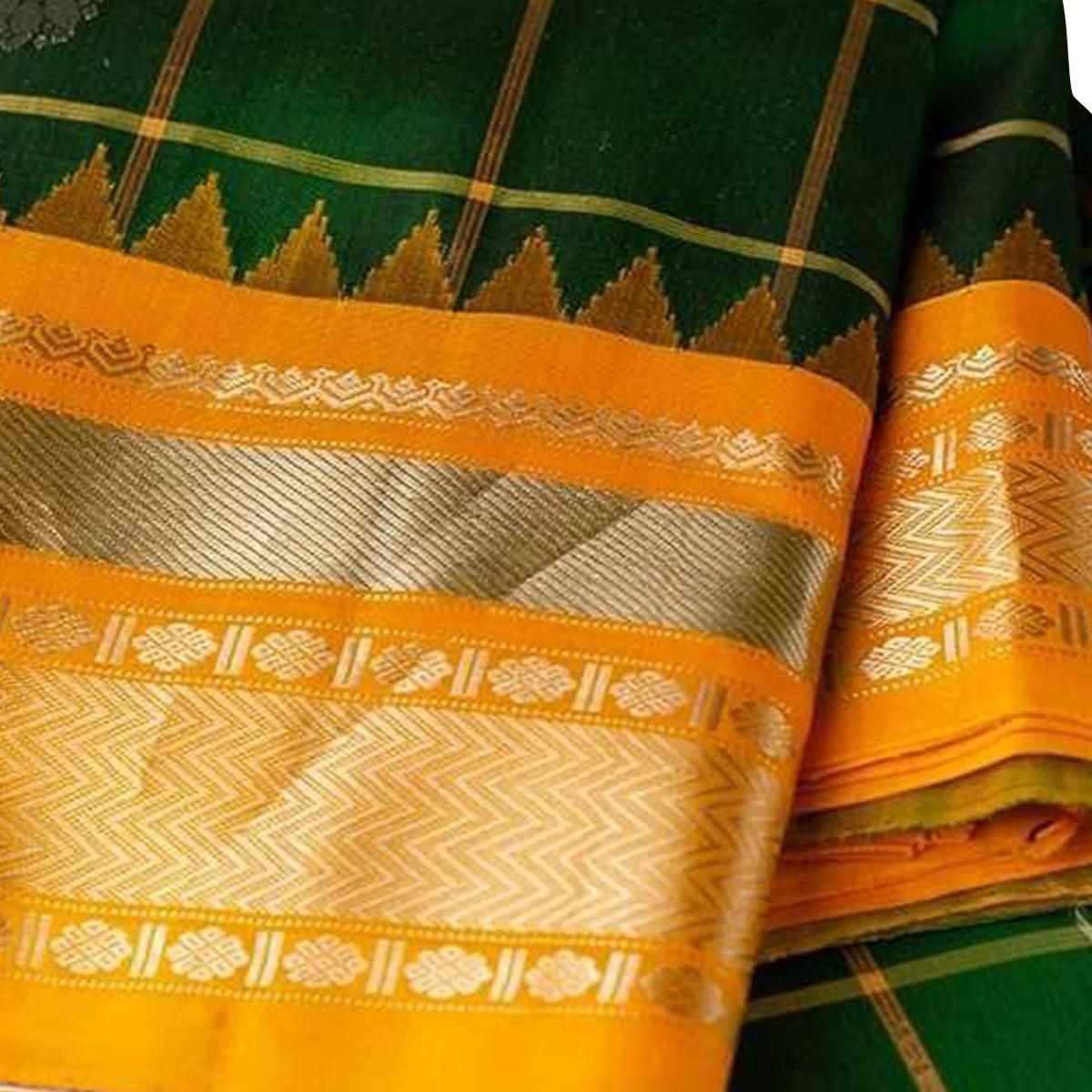 Impressive Bottle Green Colored Festive Wear Woven Nylon Lichi Silk Saree