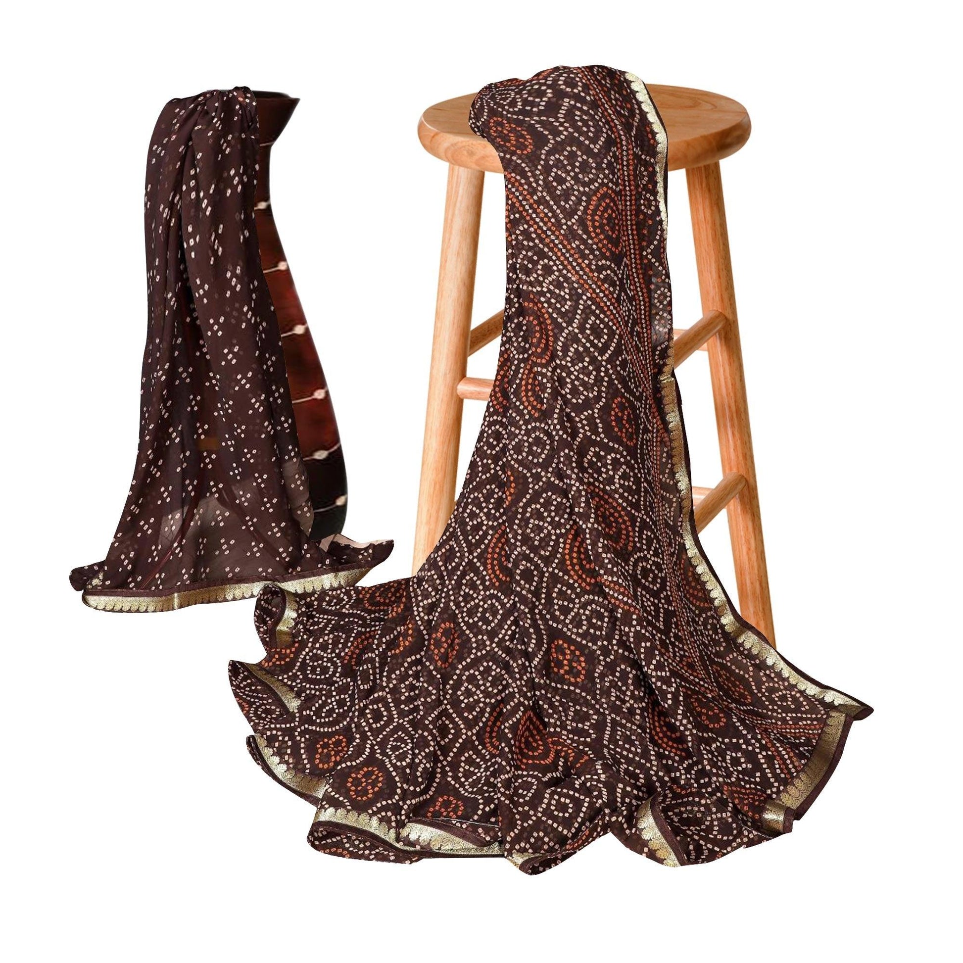 Impressive Brown Colored Casual Bandhani Printed Georgette Saree