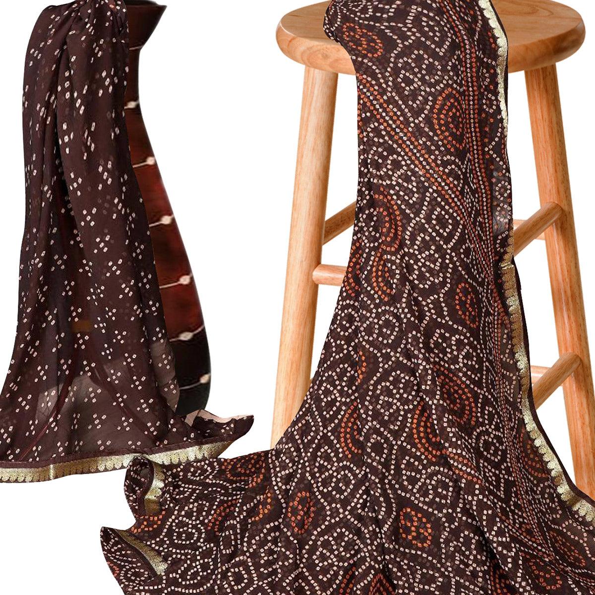 Impressive Brown Colored Casual Bandhani Printed Georgette Saree