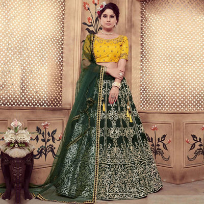 Impressive Dark Green Colored Party Wear Embroidered Silk Lehenga Choli