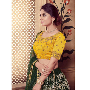 Impressive Dark Green Colored Party Wear Embroidered Silk Lehenga Choli