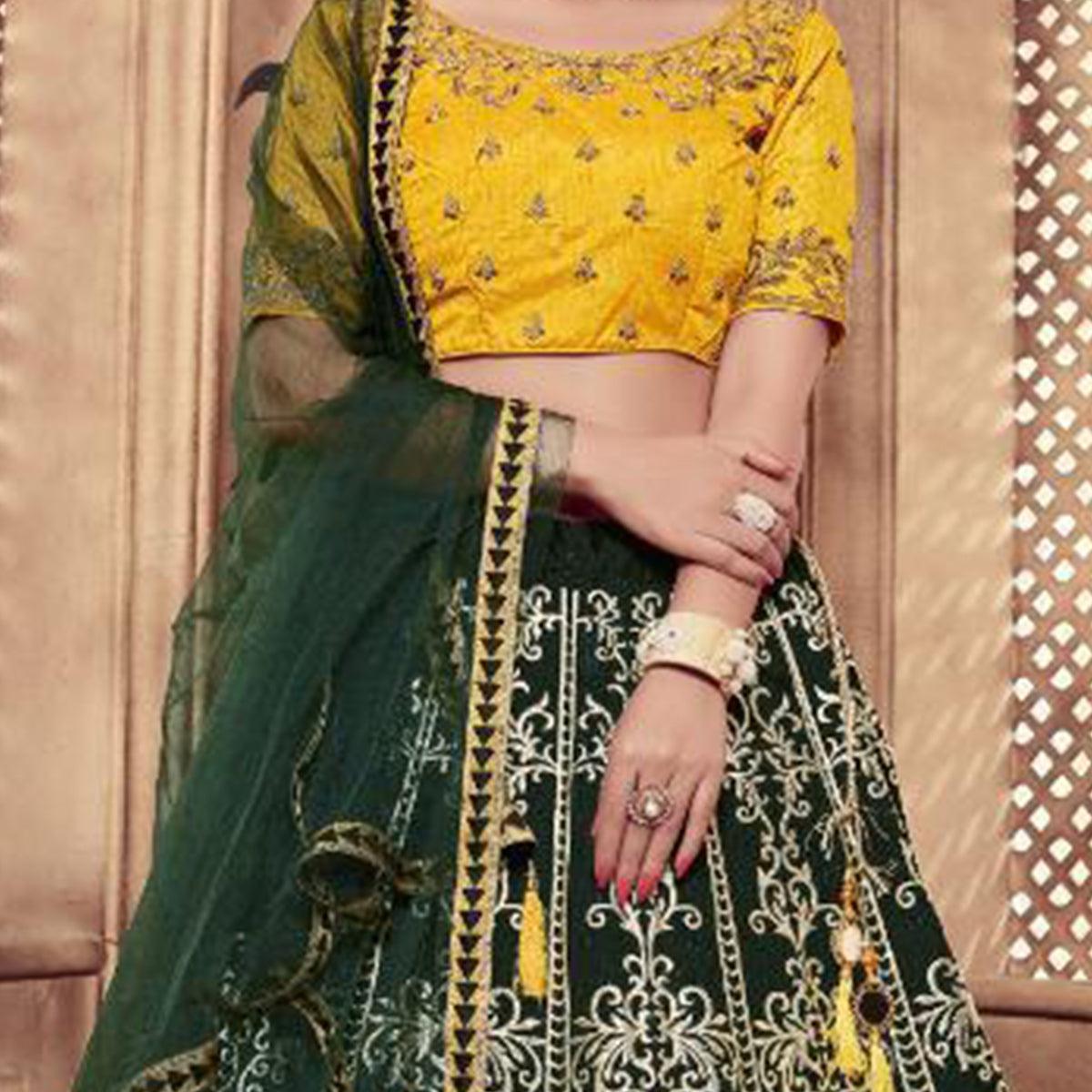 Impressive Dark Green Colored Party Wear Embroidered Silk Lehenga Choli