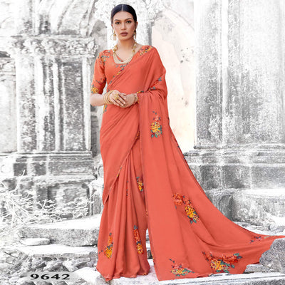 Impressive Gazari Coloured Partywear Printed Chiffon Saree
