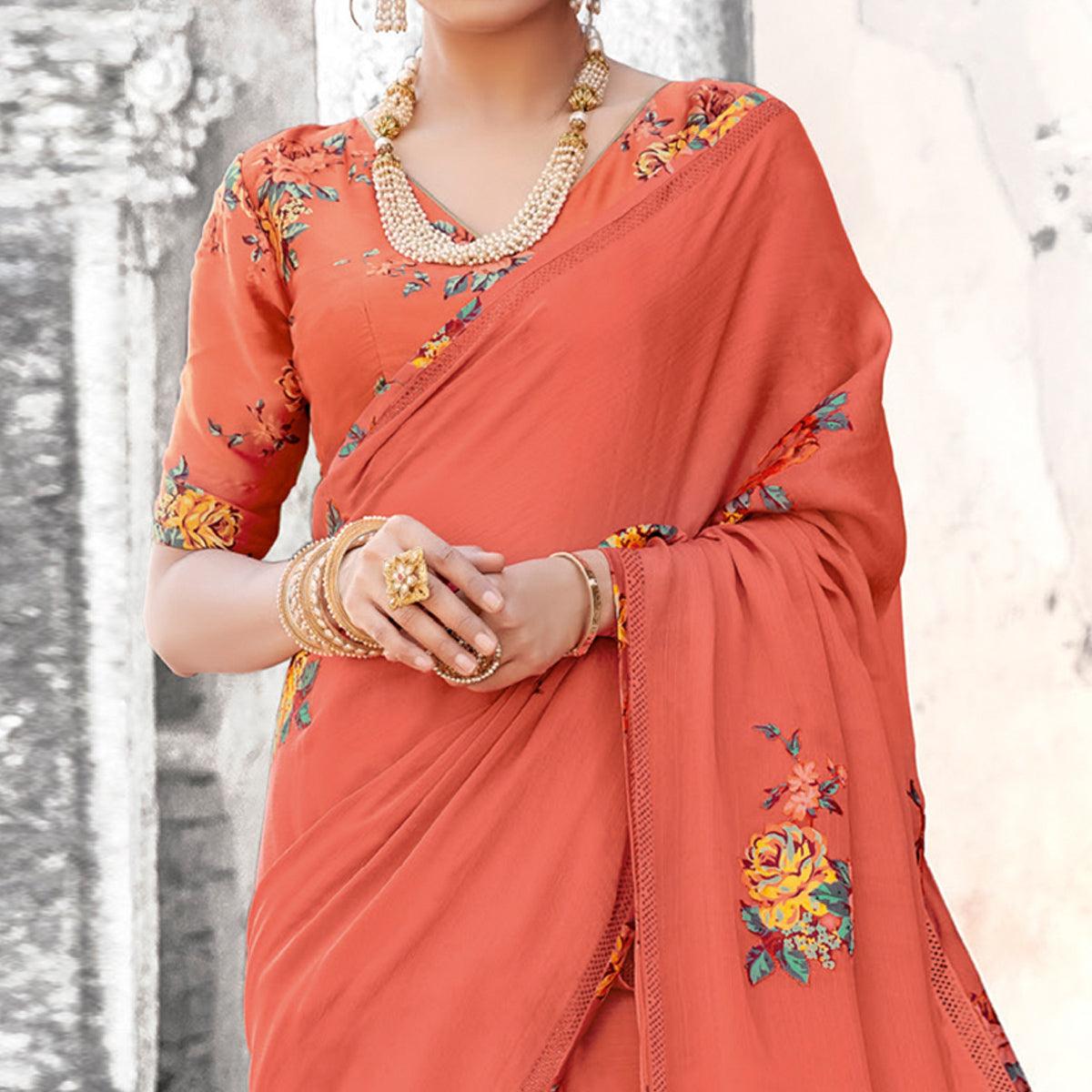 Impressive Gazari Coloured Partywear Printed Chiffon Saree