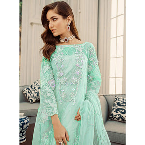Impressive Green Cololred Partywear Embroidered Net Palazzo Suit