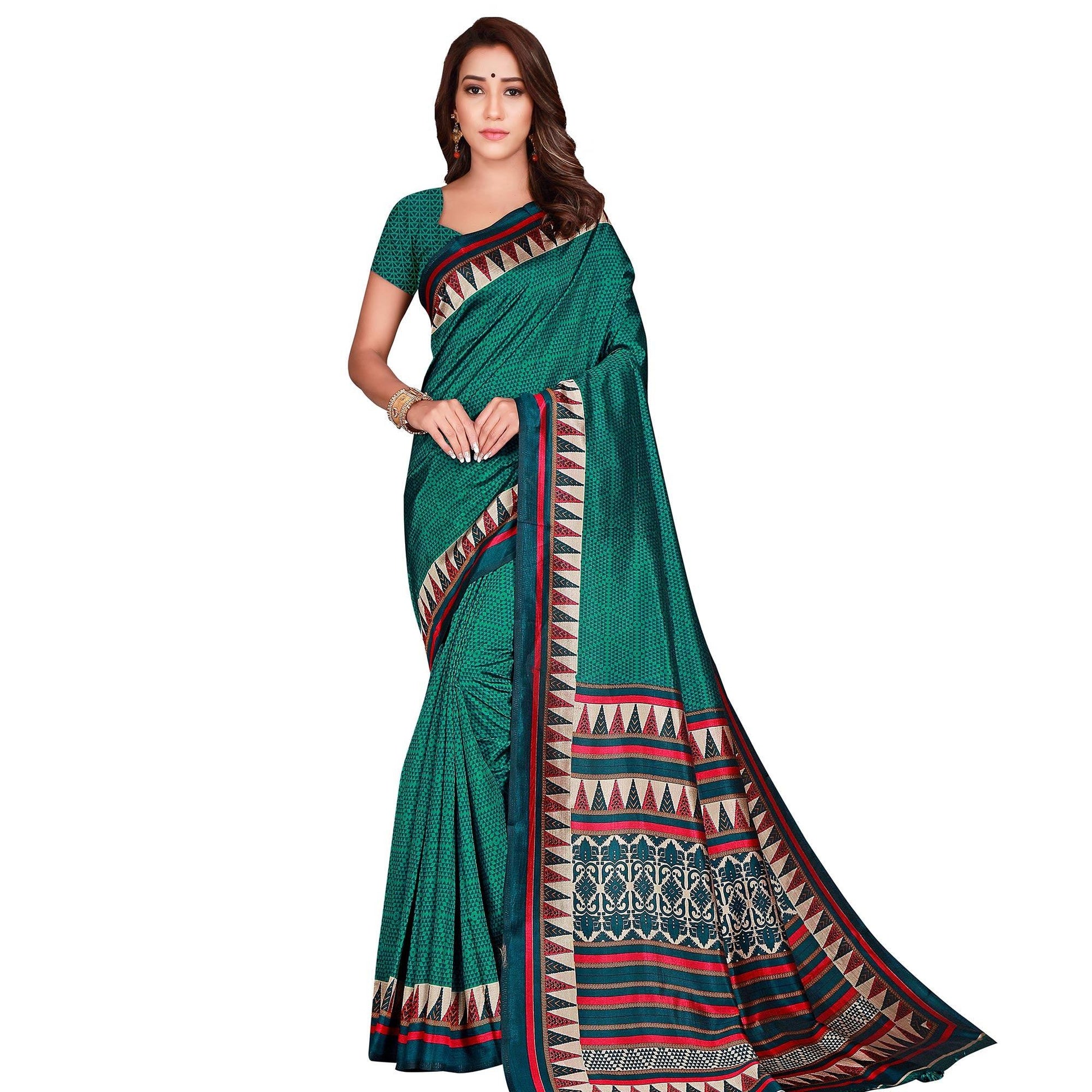 Impressive Green Colored Casual Wear Printed Art Silk Saree