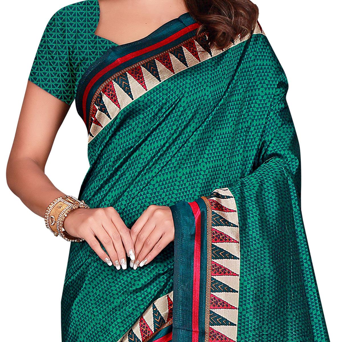 Impressive Green Colored Casual Wear Printed Art Silk Saree