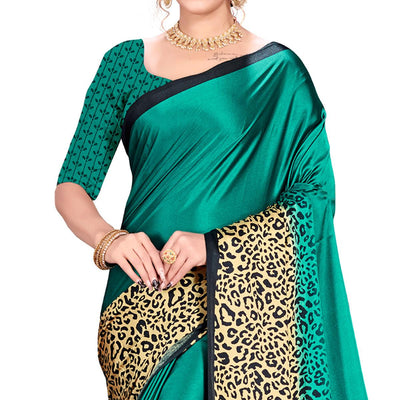 Impressive Green Colored Festive Wear Printed Satin Crepe Saree