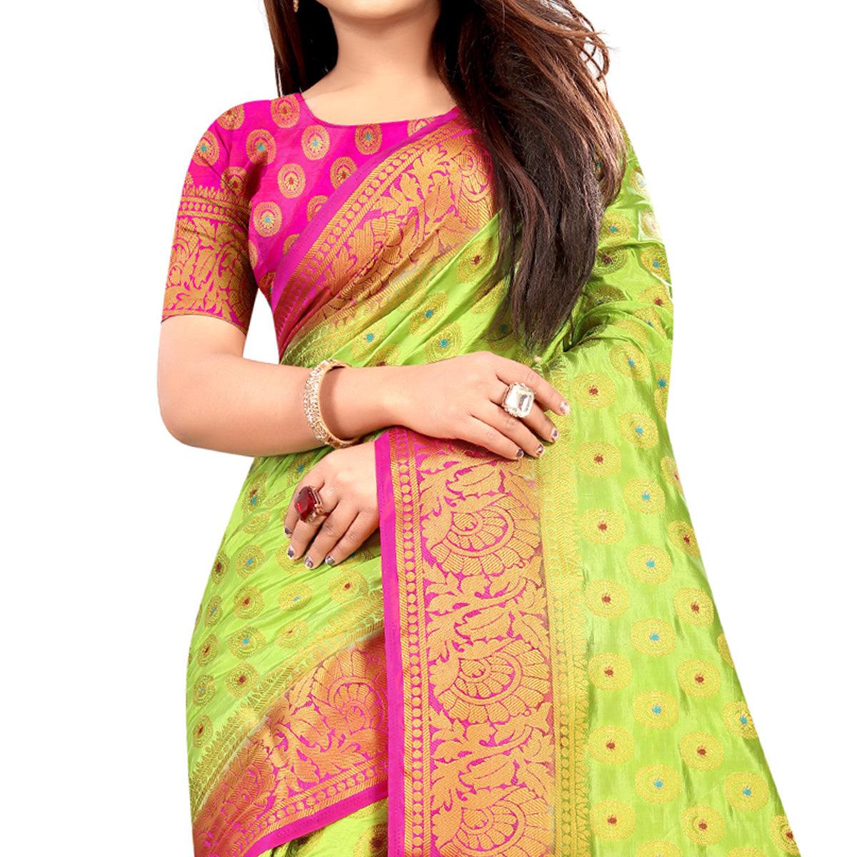 Impressive Green Colored Festive Wear Woven Art Silk Saree
