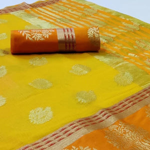 Impressive Lemon Yellow Colored Festive Wear Woven Silk Saree