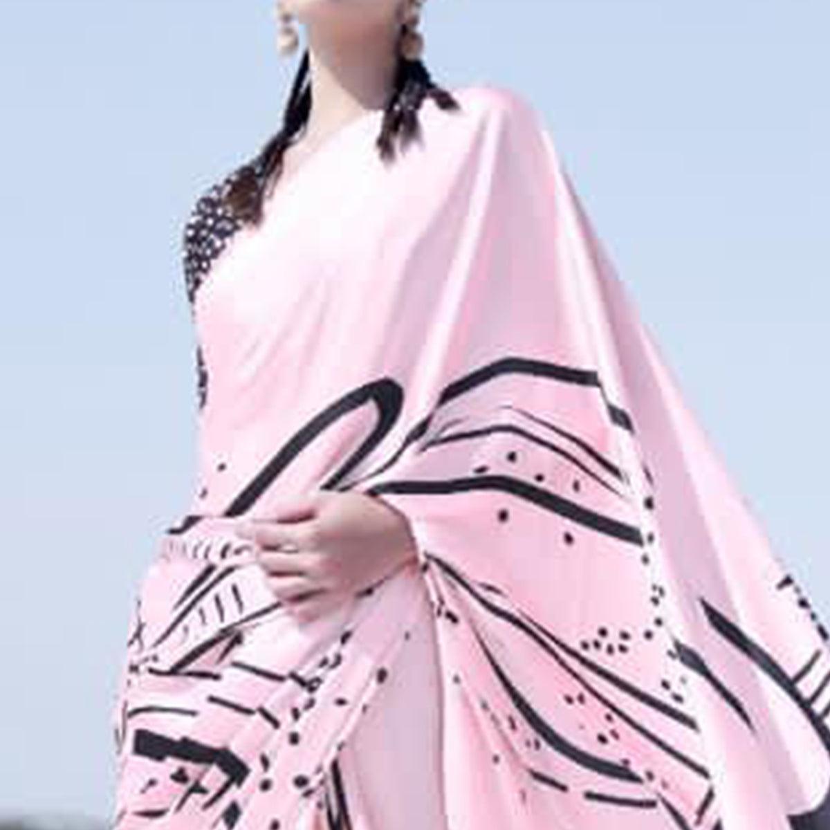 Impressive Light Pink Colored Casual Wear Printed Satin Crepe Saree