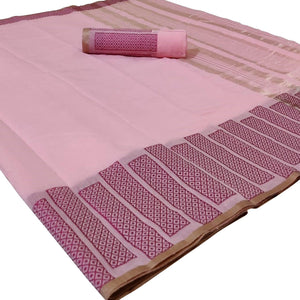 Impressive Light Pink Colored Festive Wear Woven Silk Saree