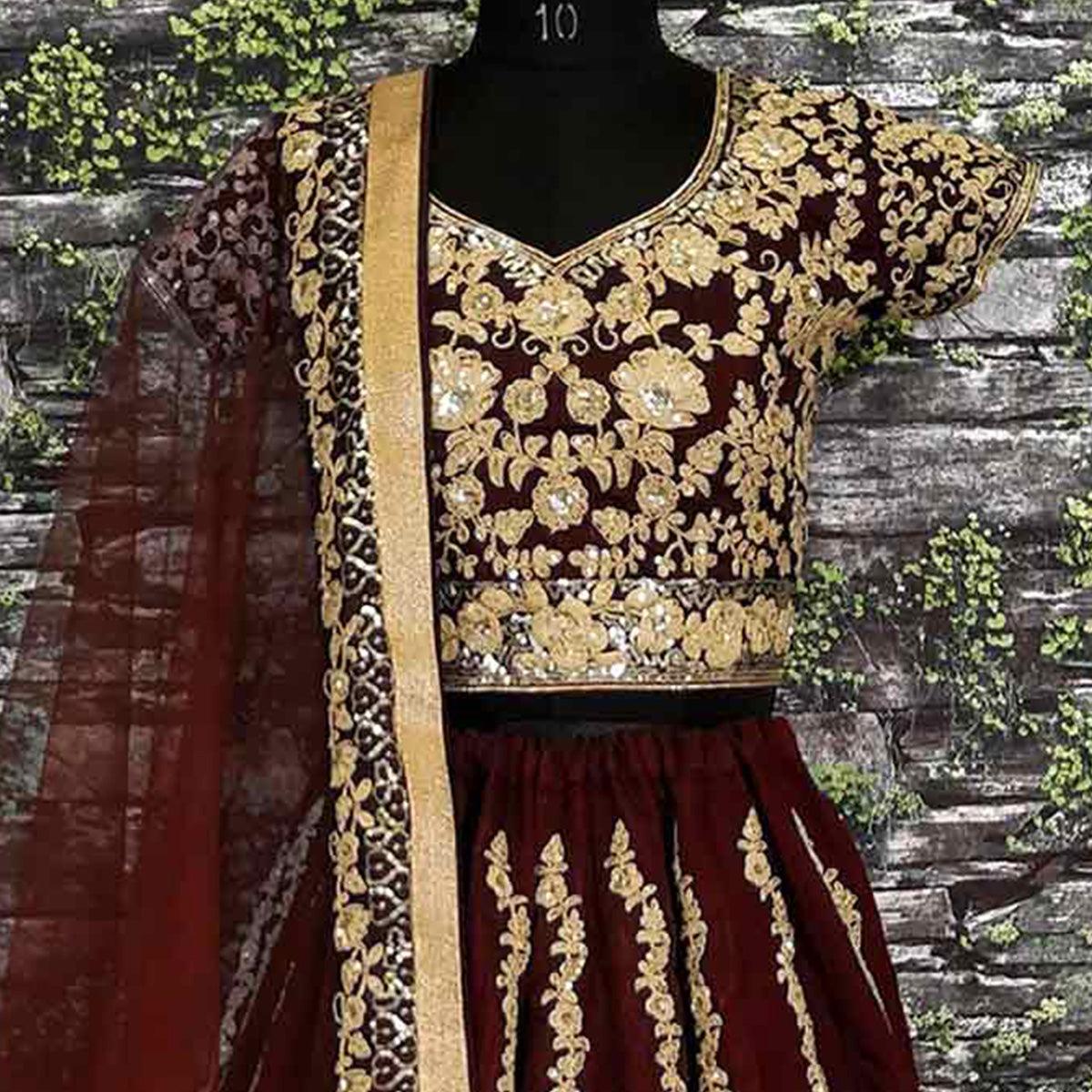 Impressive Maroon Colored Designer Partywear Raw Silk Lehenga Choli