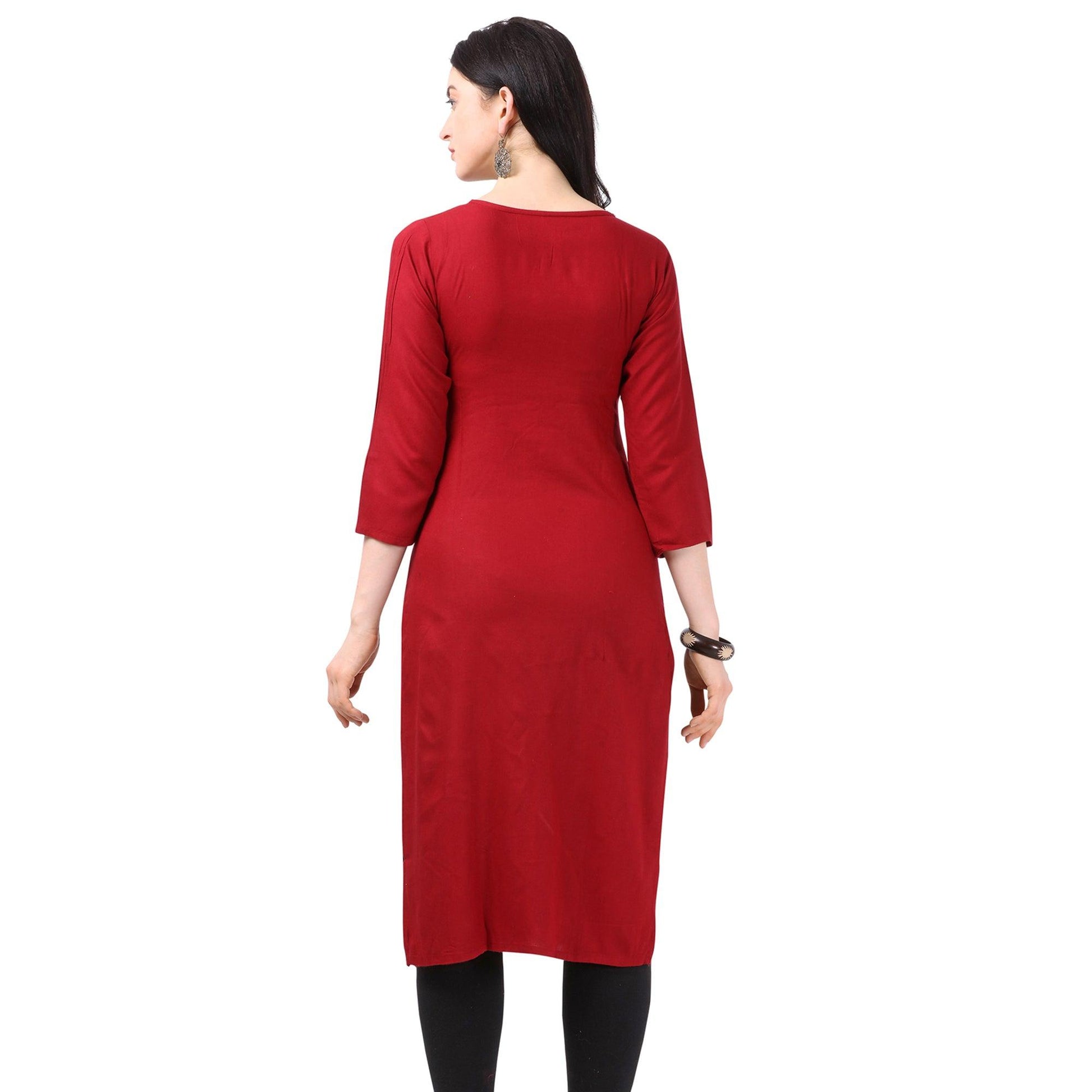 Impressive Maroon Colored Partywear Embellished Rayon Kurti