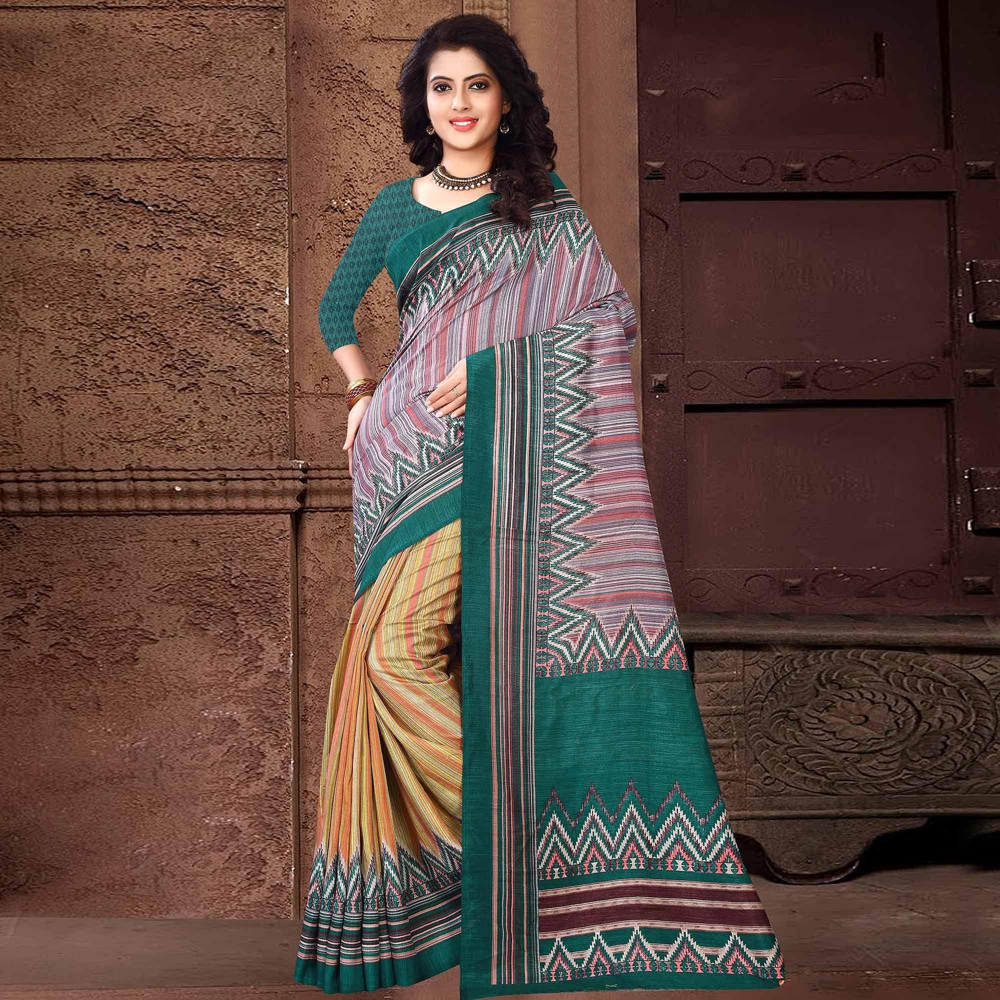 Impressive Multi Colored Casual Wear Printed Silk Saree