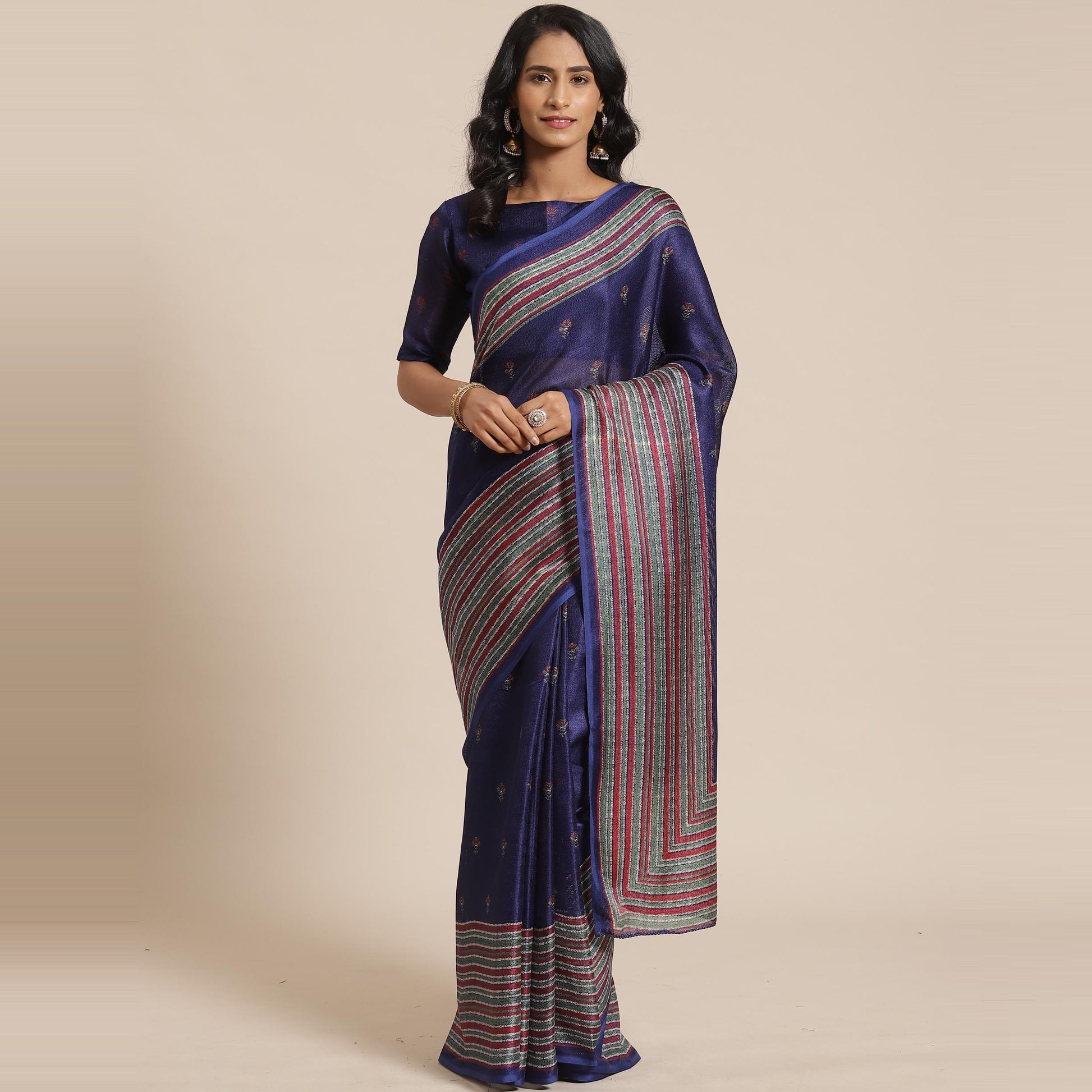 Impressive Navy Blue Colored Casual Wear Printed Jute Silk Saree