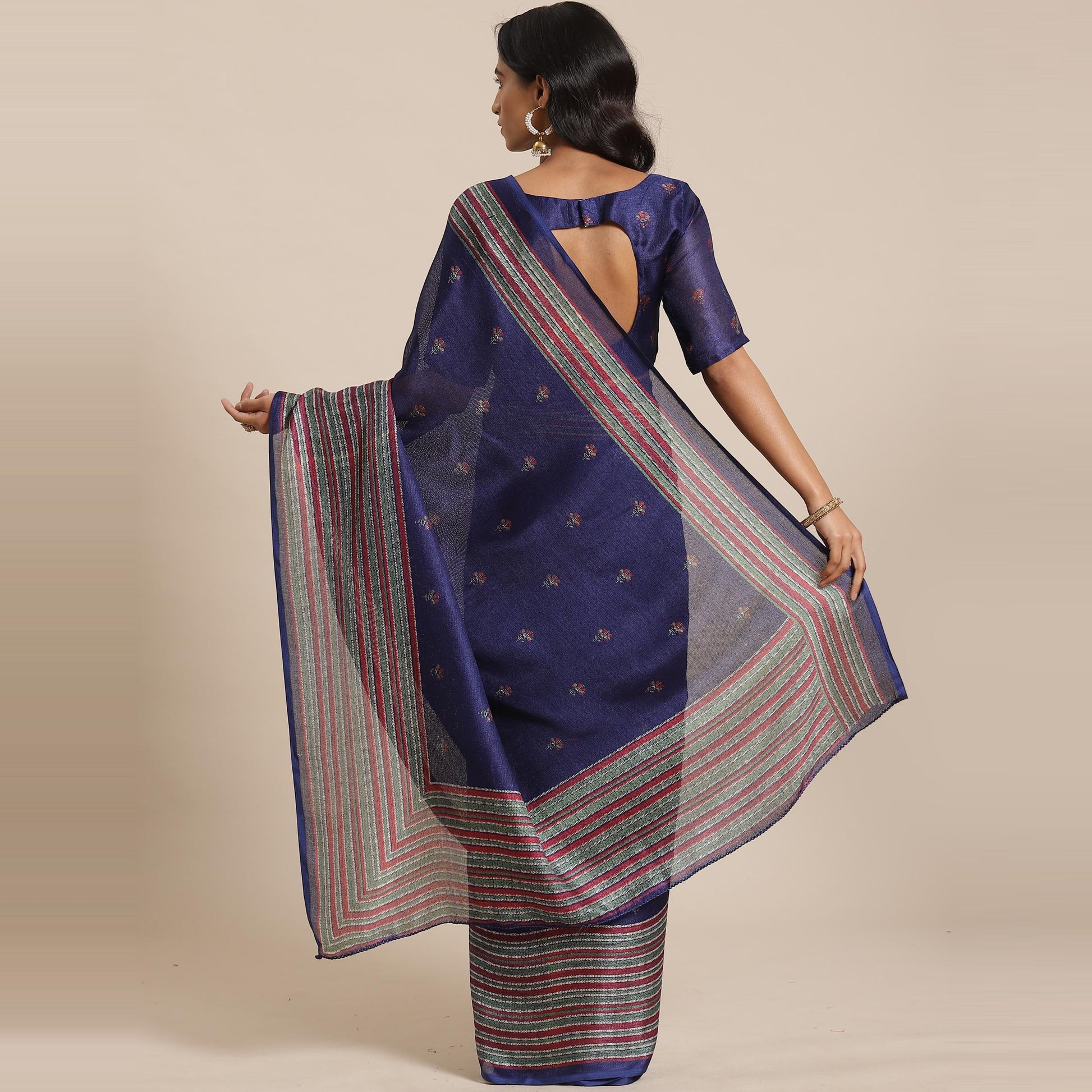 Impressive Navy Blue Colored Casual Wear Printed Jute Silk Saree