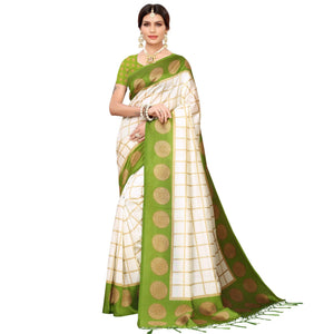 Impressive Off White-Olive Green Colored Festive Wear Mysore Silk Saree