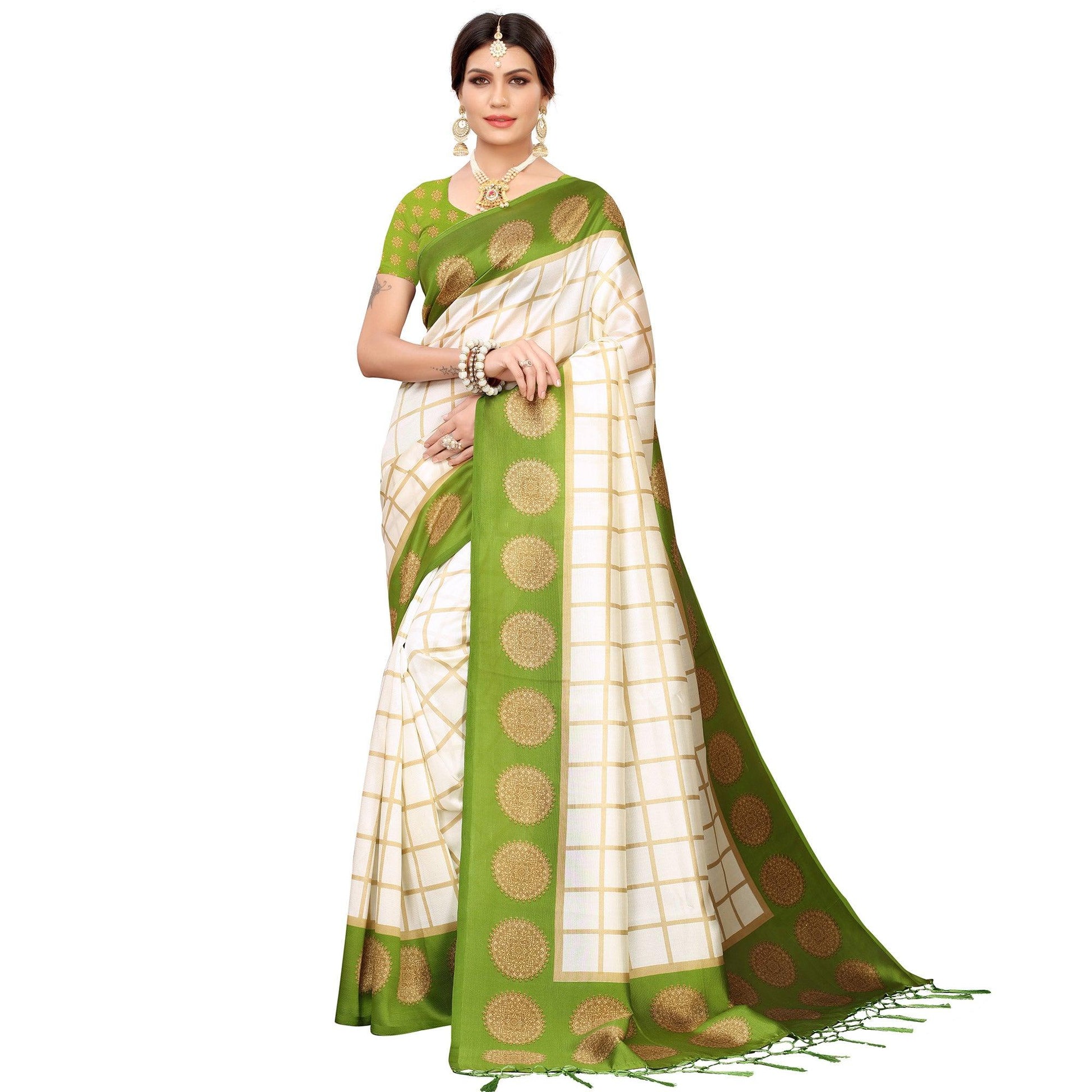 Impressive Off White-Olive Green Colored Festive Wear Mysore Silk Saree
