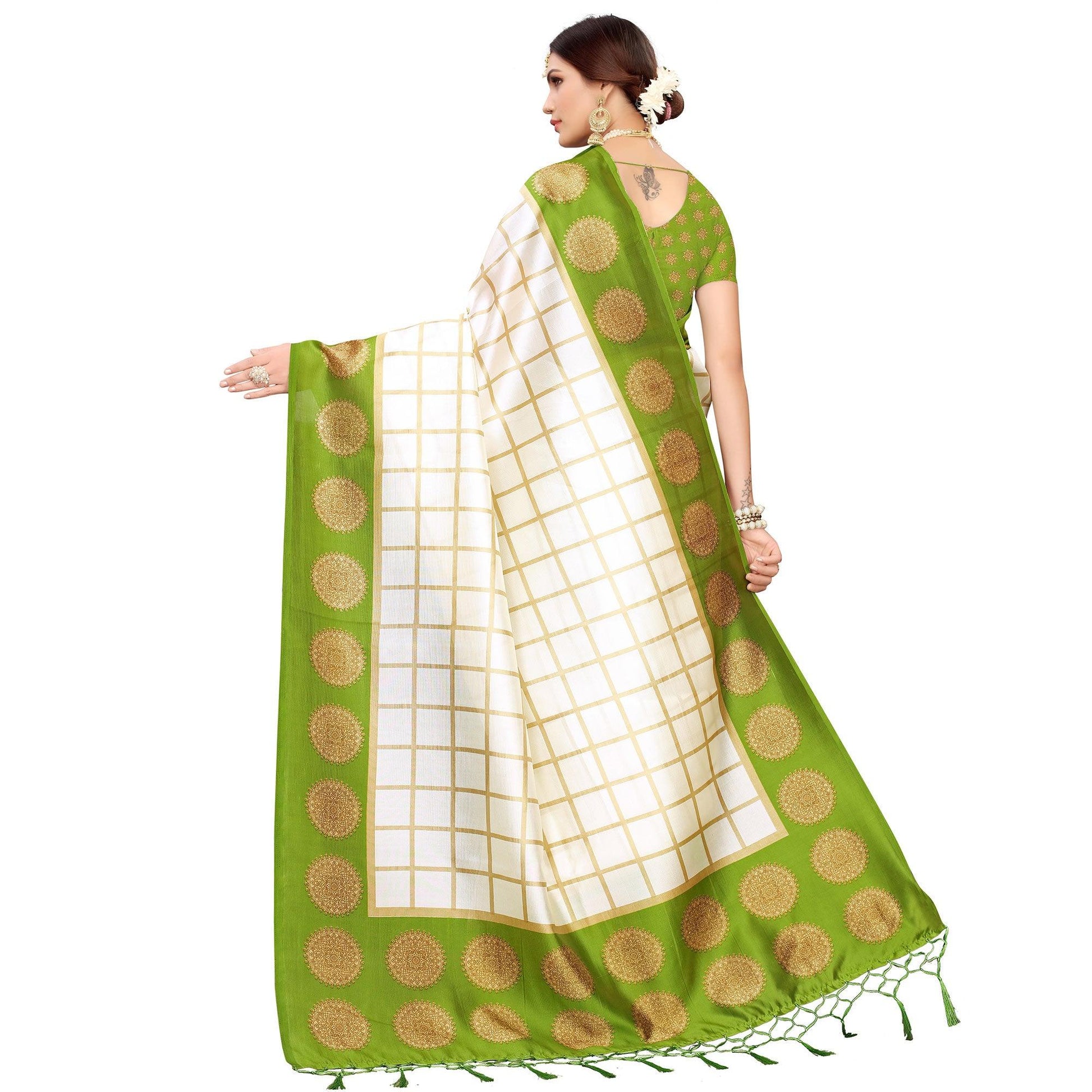 Impressive Off White-Olive Green Colored Festive Wear Mysore Silk Saree