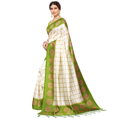 Impressive Off White-Olive Green Colored Festive Wear Mysore Silk Saree