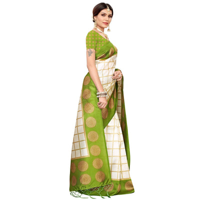 Impressive Off White-Olive Green Colored Festive Wear Mysore Silk Saree
