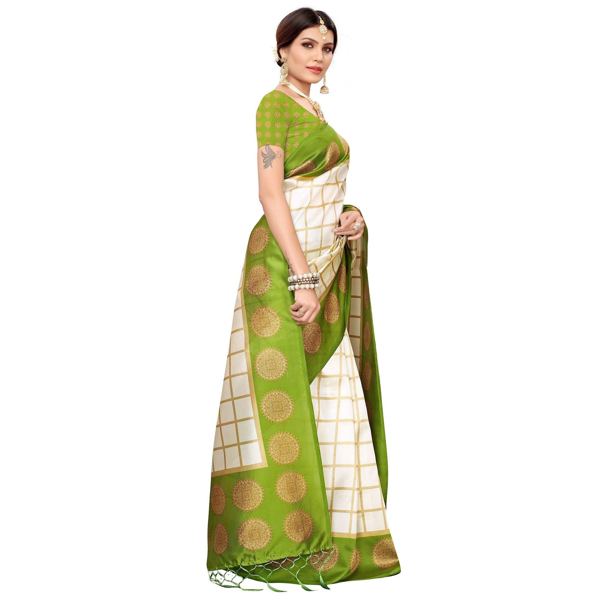 Impressive Off White-Olive Green Colored Festive Wear Mysore Silk Saree