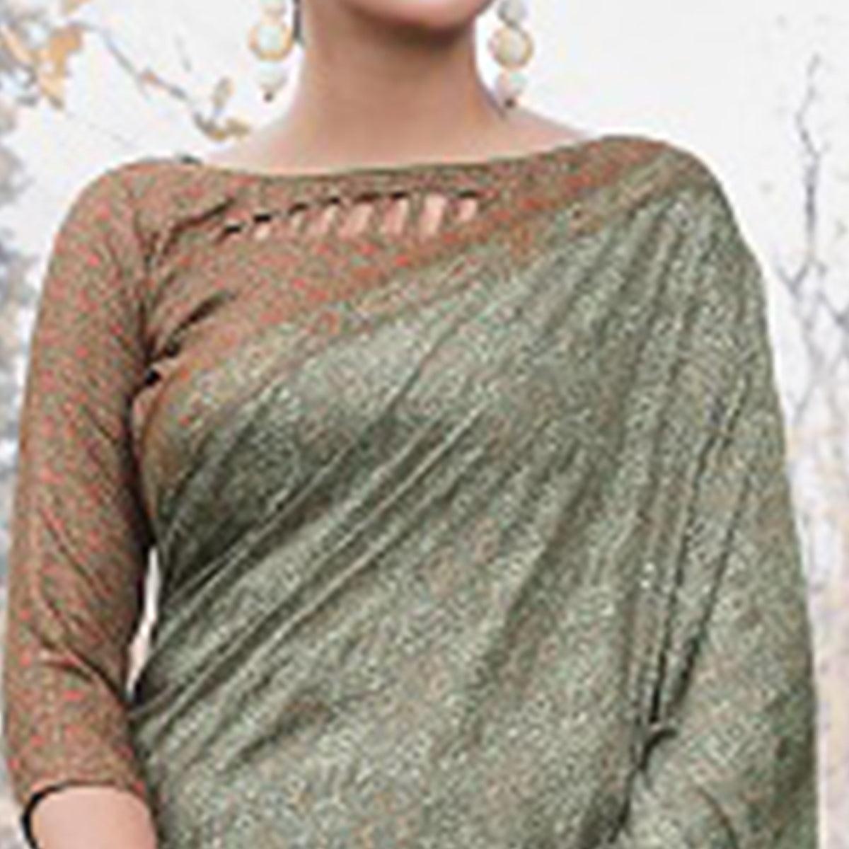 Impressive Olive Green Colored Festive Wear Printed Art Silk Saree