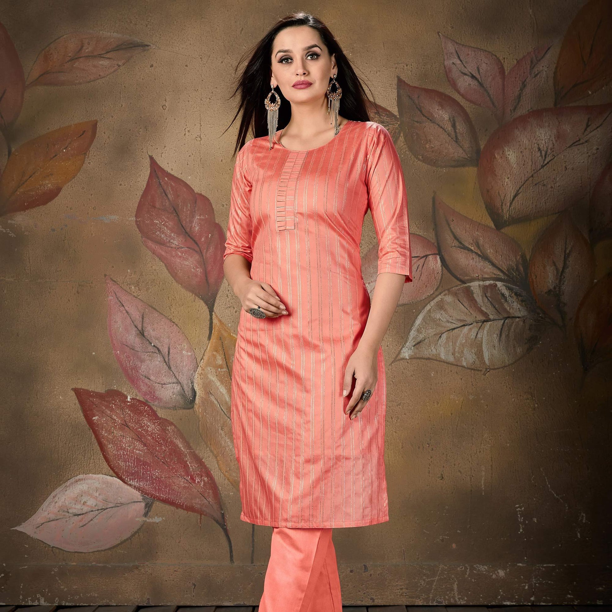 Impressive Peach Colored Casual Wear Printed Cotton Kurti