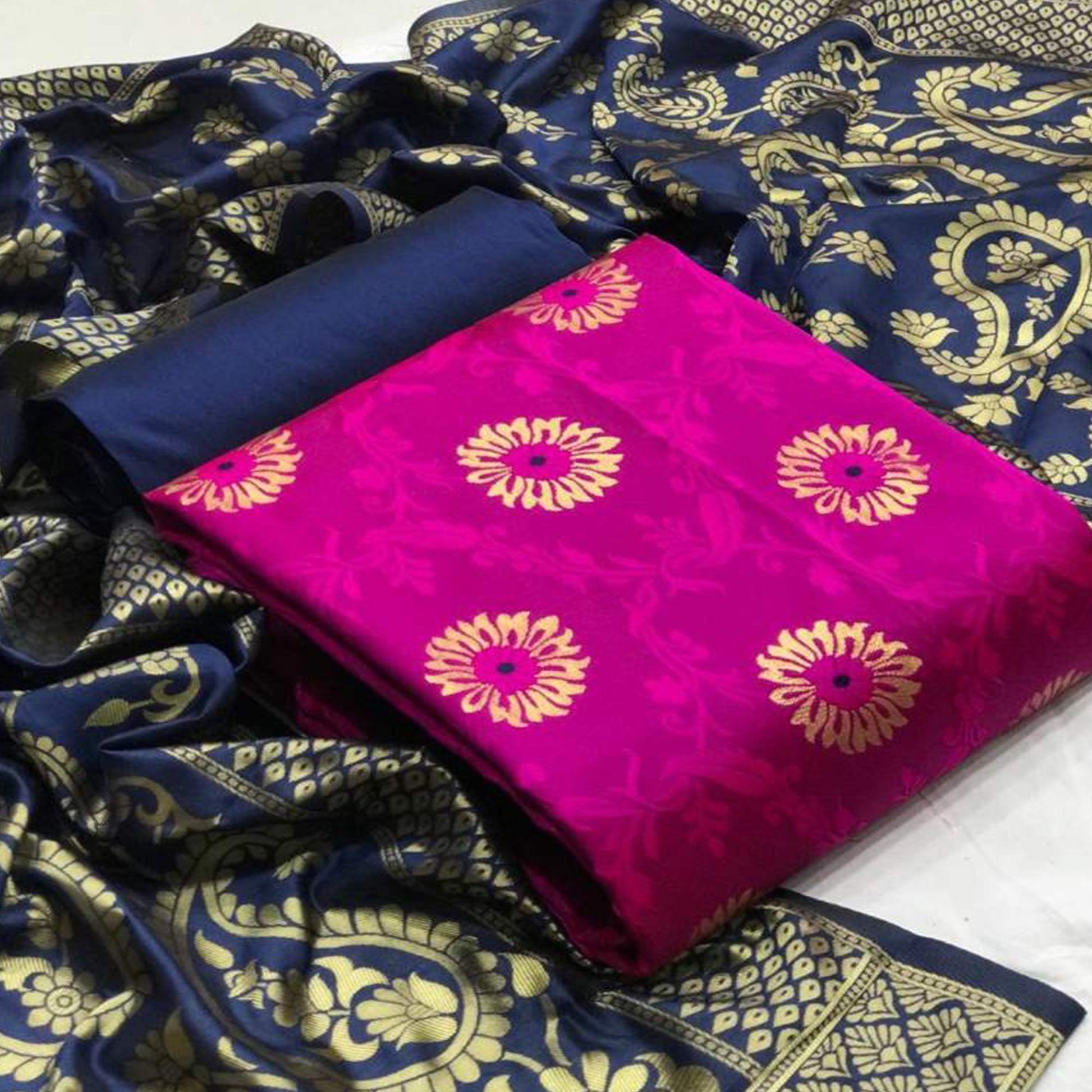 Impressive Pink Colored Casual Wear Banarasi Silk Dress Material