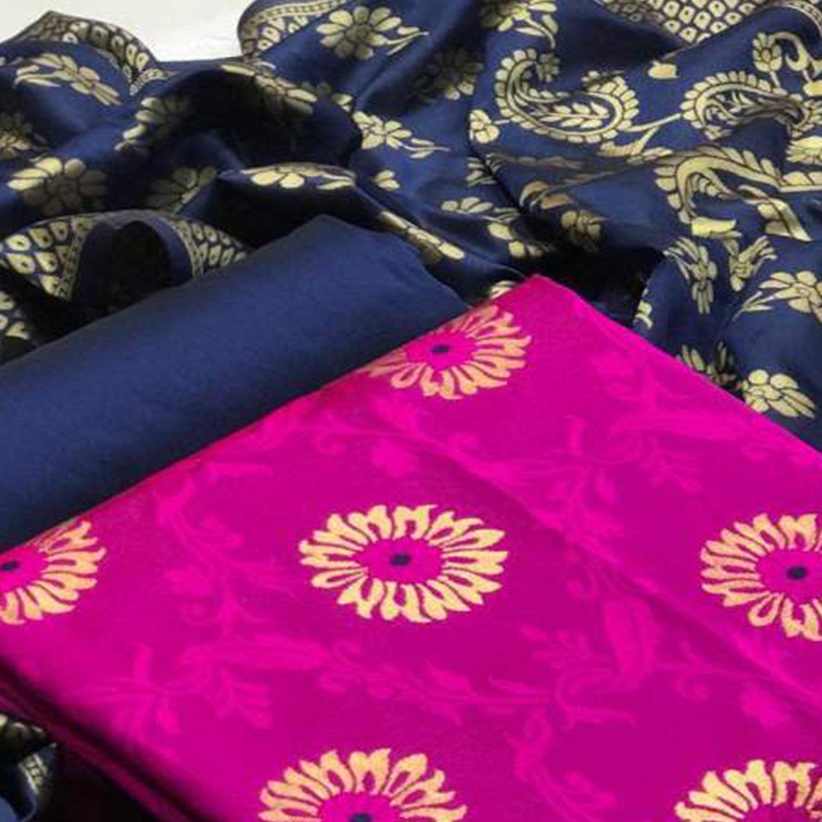 Impressive Pink Colored Casual Wear Banarasi Silk Dress Material