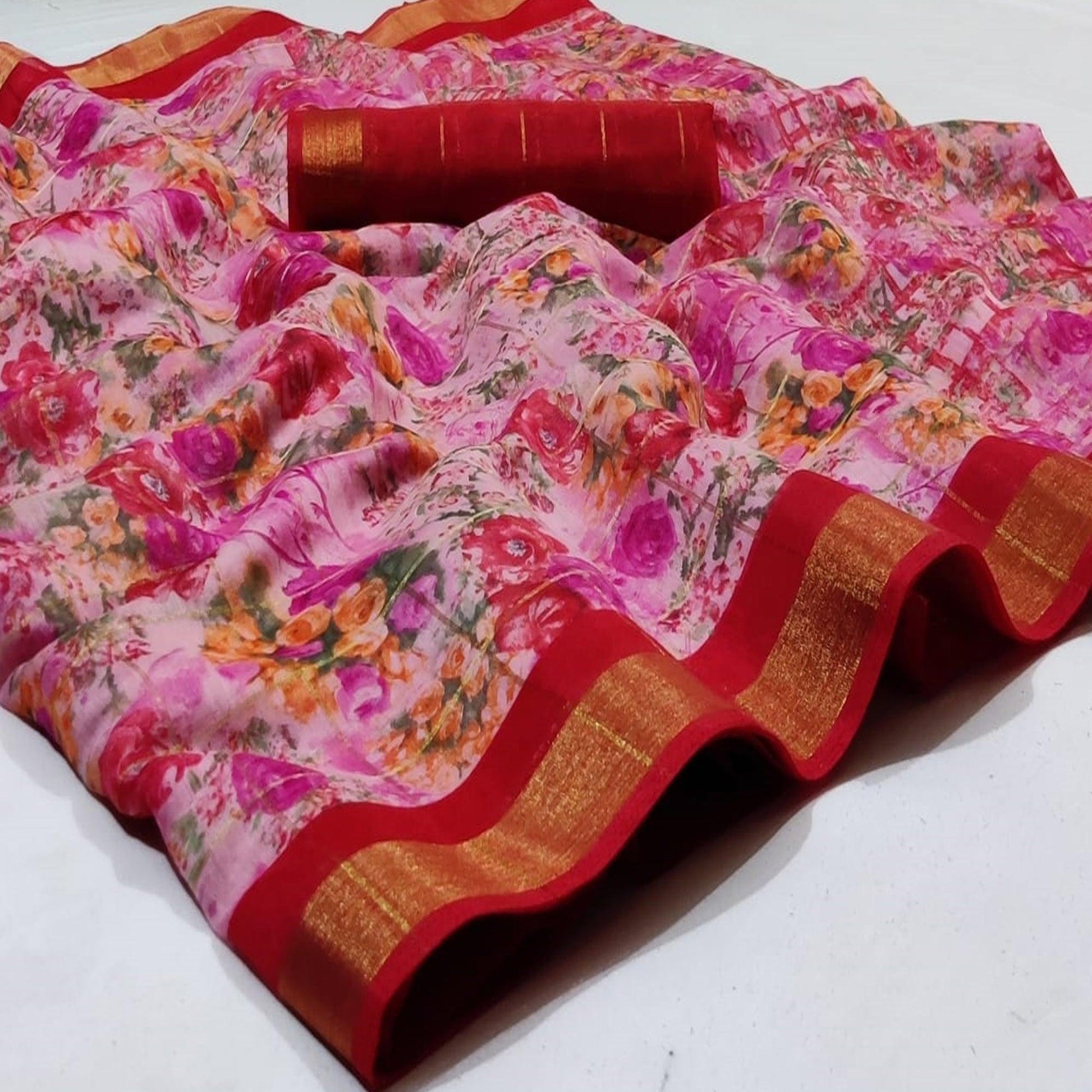 Impressive Pink Colored Casual Wear Fancy Printed Cotton Saree