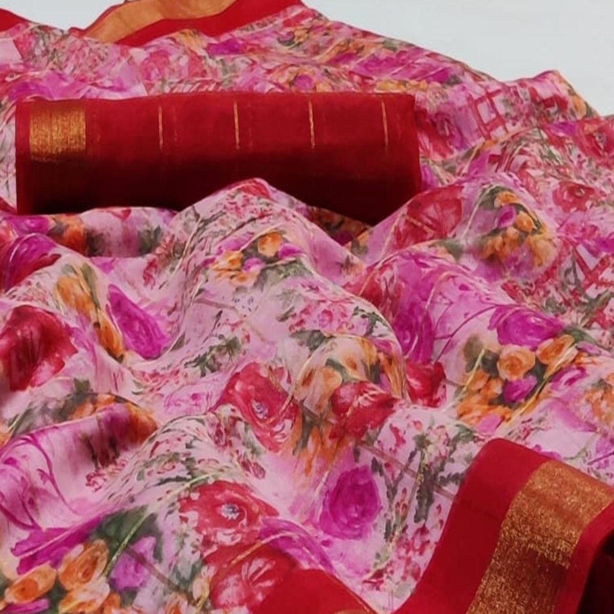 Impressive Pink Colored Casual Wear Fancy Printed Cotton Saree