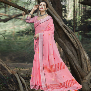Impressive Pink Colored Festive Wear Printed Linen Saree