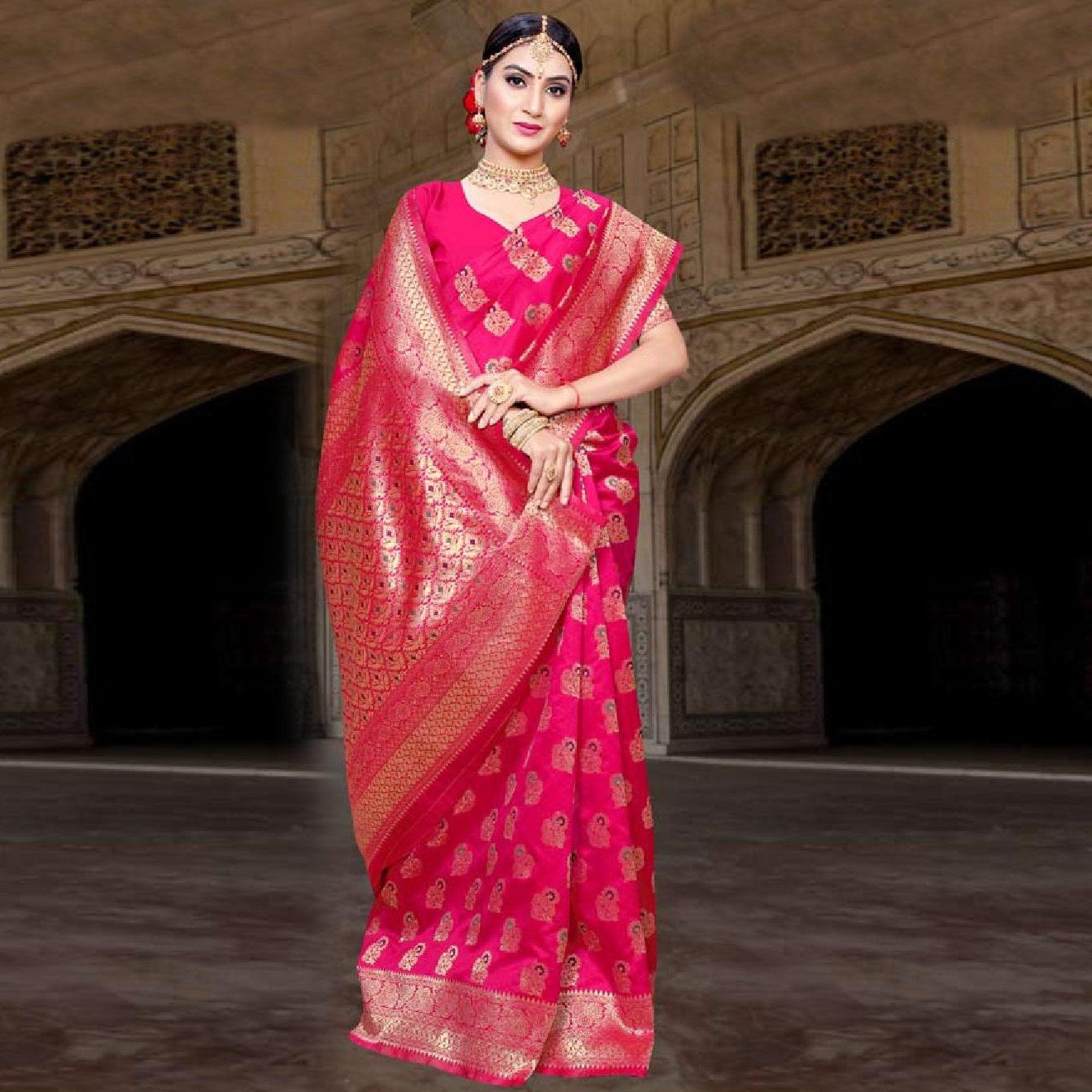 Impressive Pink Colored Festive Wear Woven Art Silk Saree