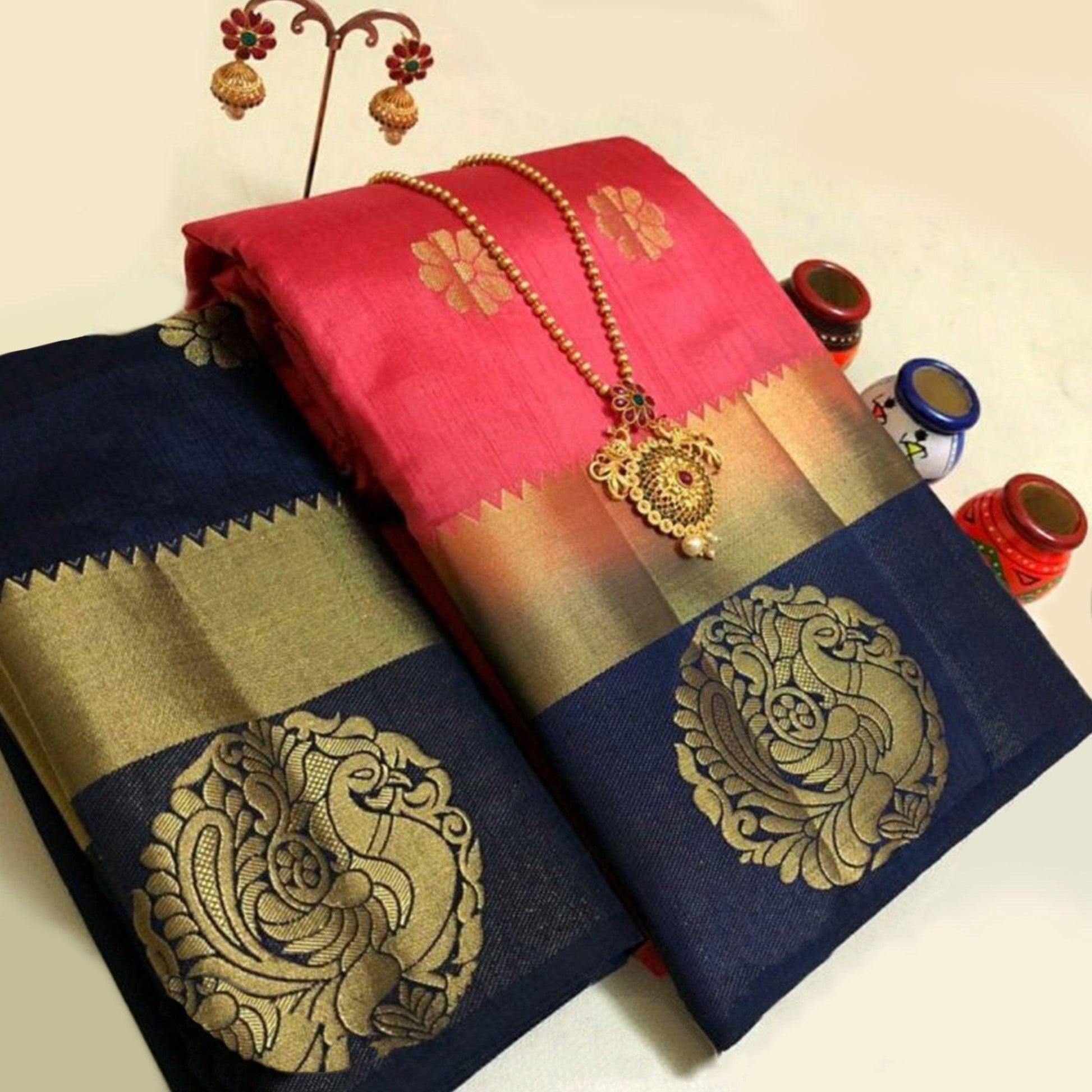 Impressive Pink Colored Festive Wear Woven Art Silk Saree