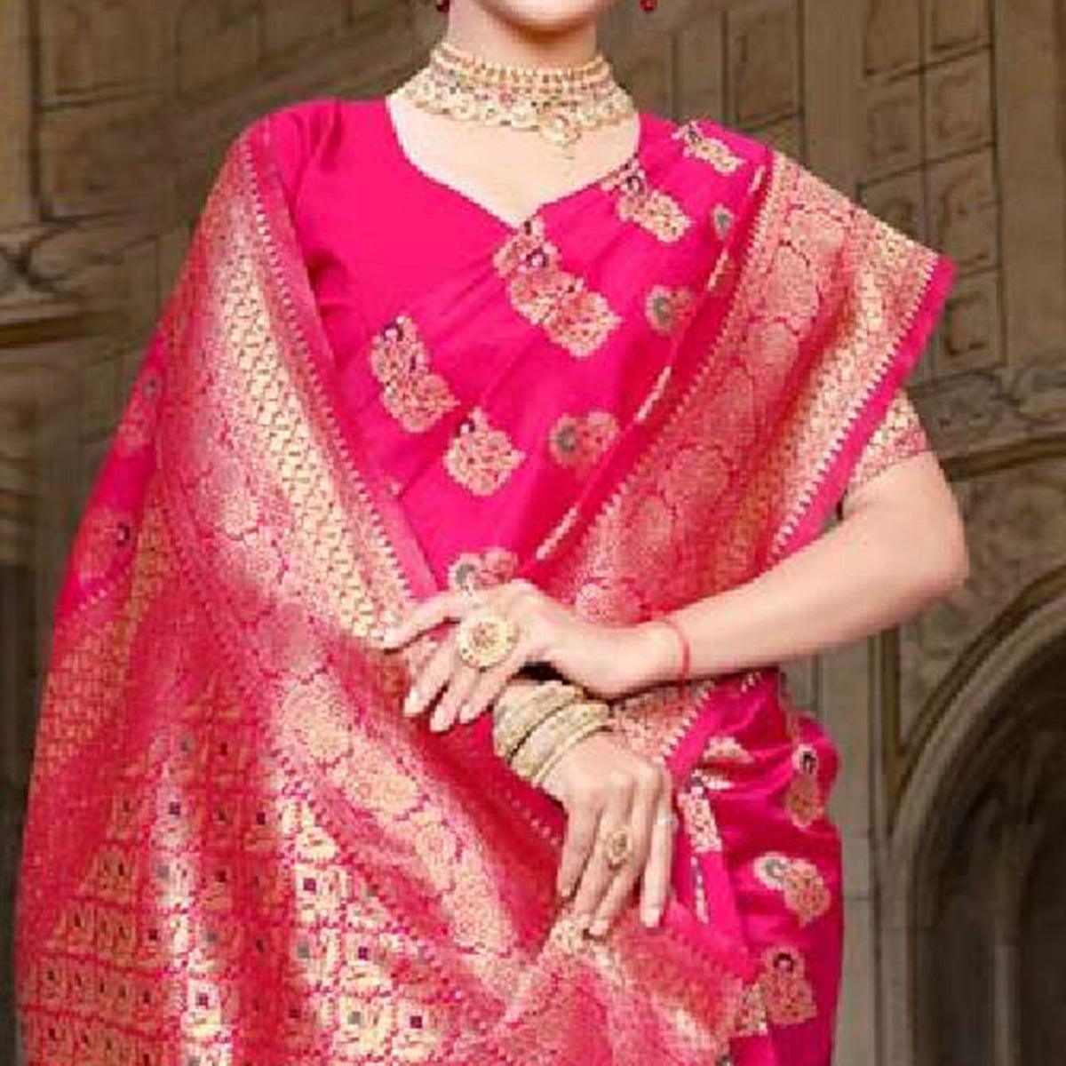 Impressive Pink Colored Festive Wear Woven Art Silk Saree