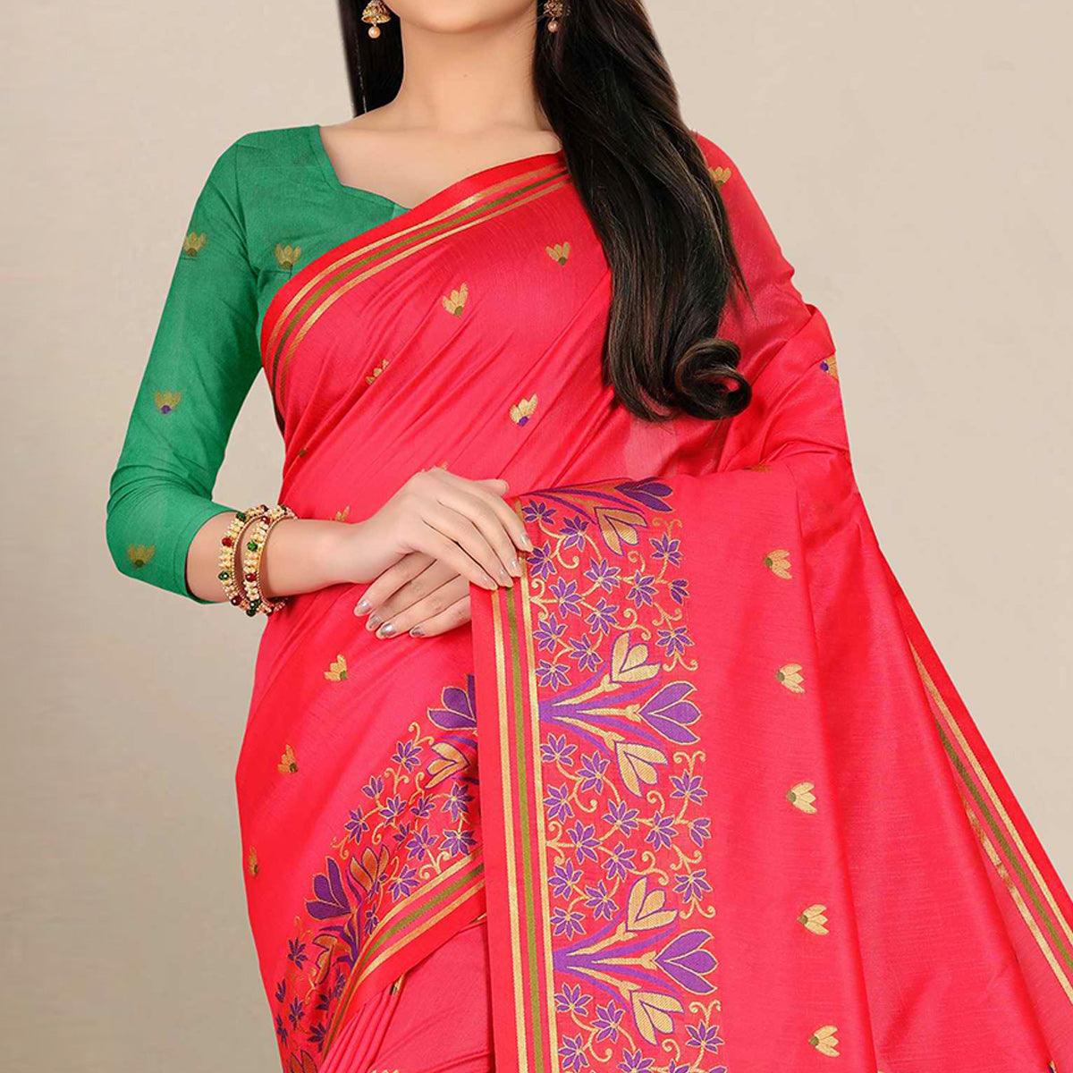 Impressive Pink Colored Festive Wear Woven Art Silk Saree