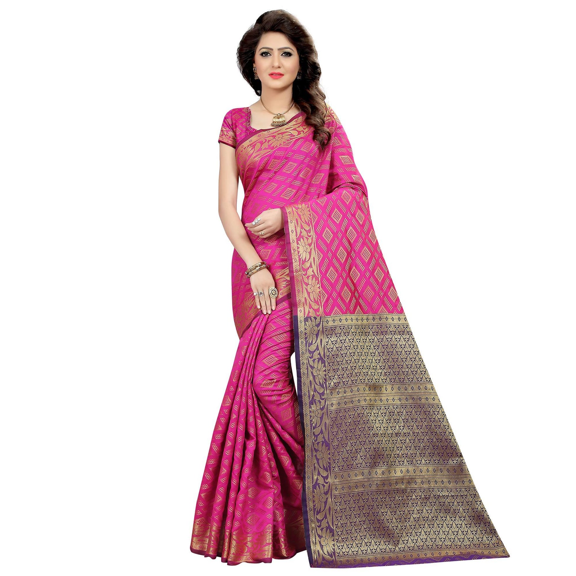 Impressive Pink Colored Festive Wear Woven Cotton Silk Saree