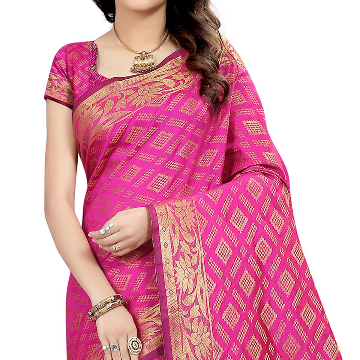 Impressive Pink Colored Festive Wear Woven Cotton Silk Saree